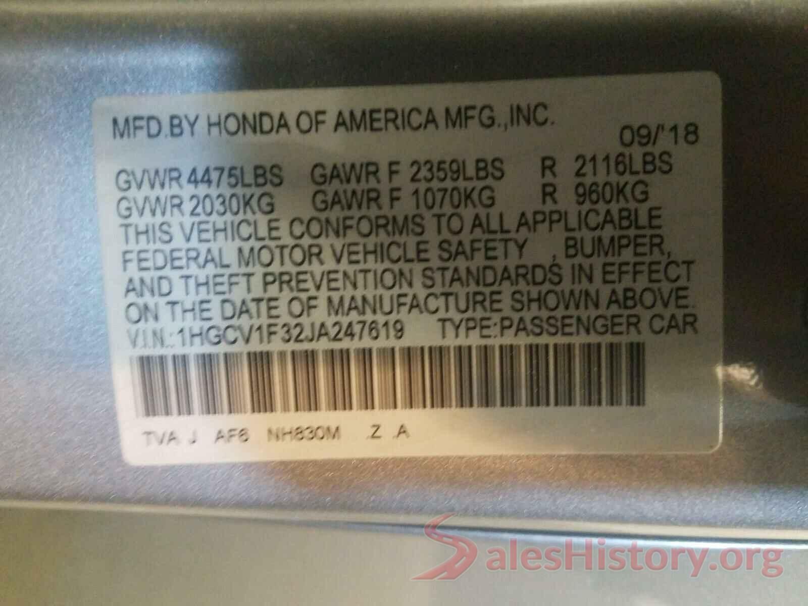 1HGCV1F32JA247619 2018 HONDA ACCORD