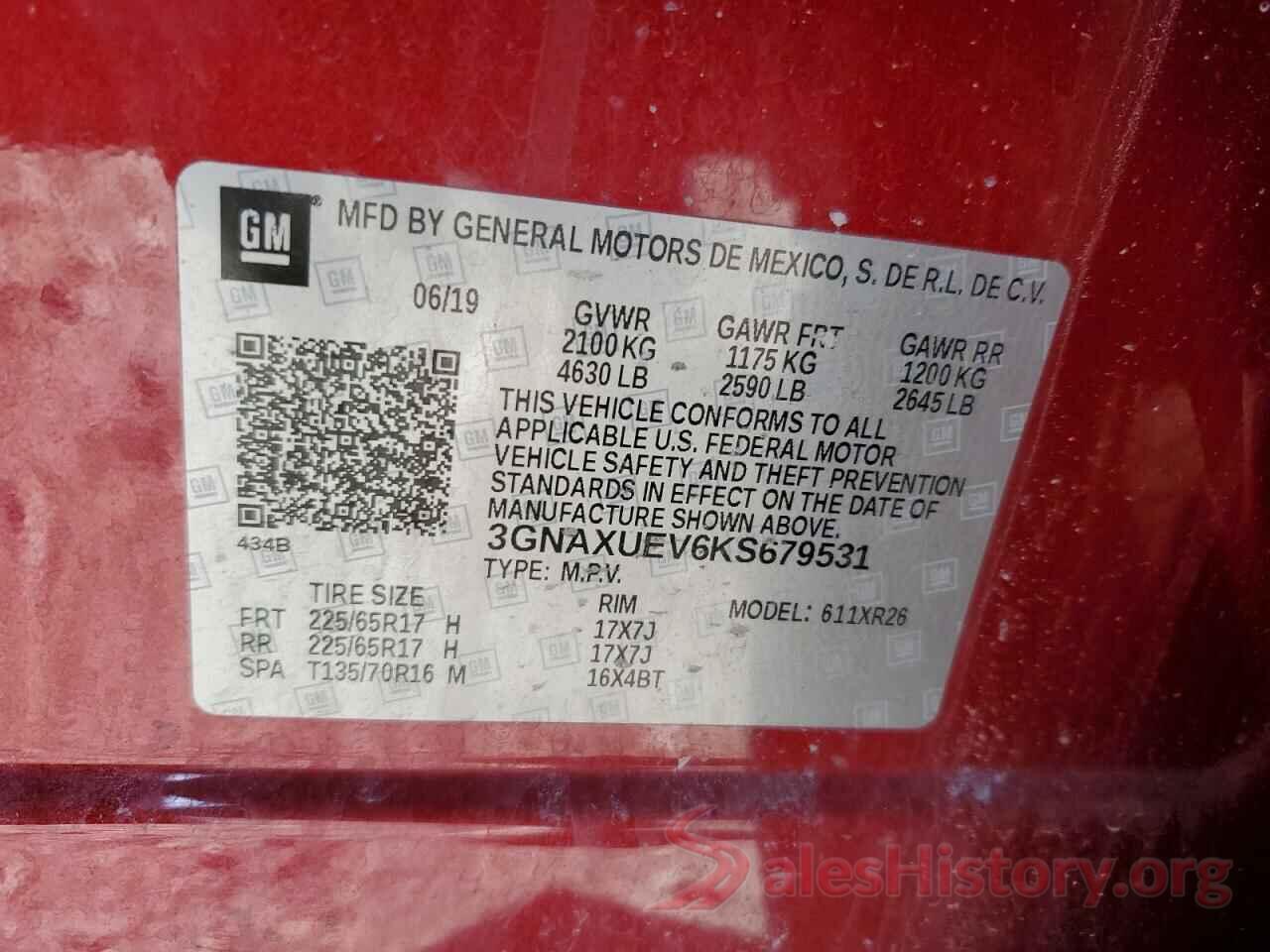 3GNAXUEV6KS679531 2019 CHEVROLET EQUINOX