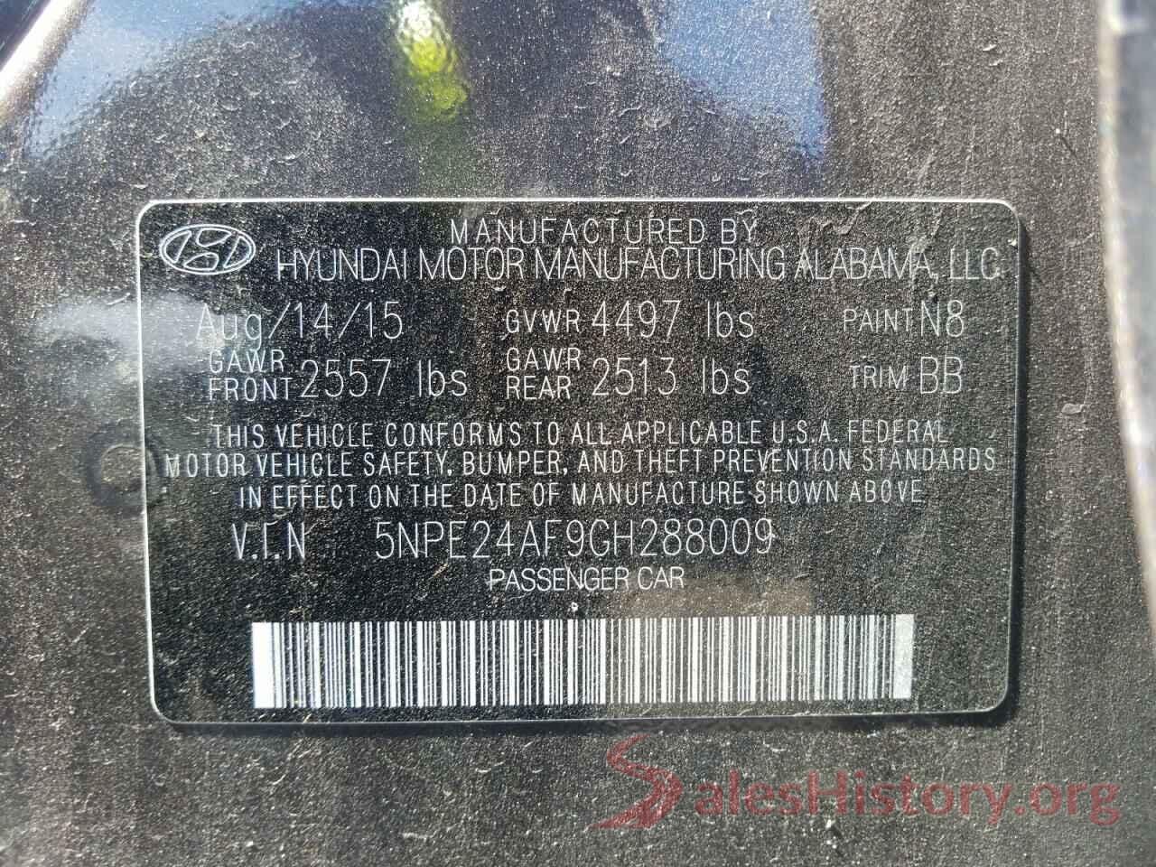 5NPE24AF9GH288009 2016 HYUNDAI SONATA