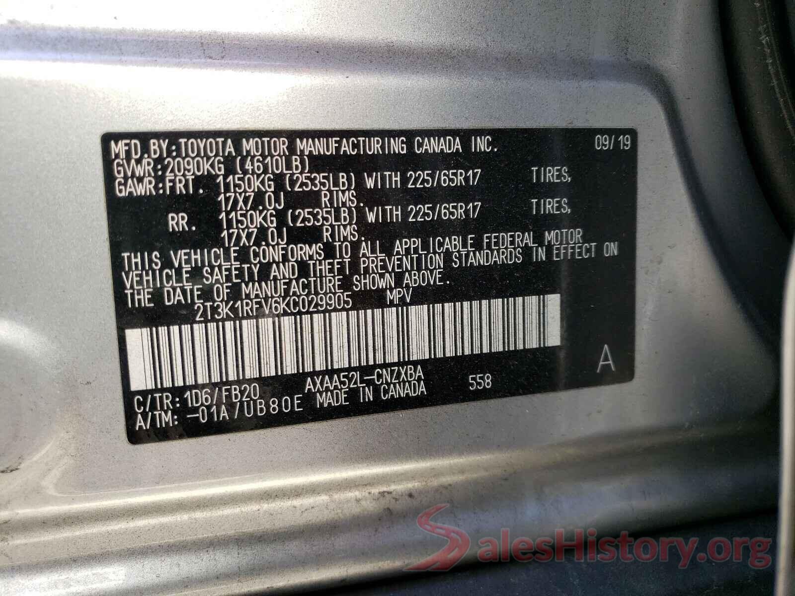 2T3K1RFV6KC029905 2019 TOYOTA RAV4