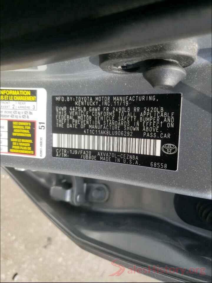 4T1C11AK8LU906292 2020 TOYOTA CAMRY