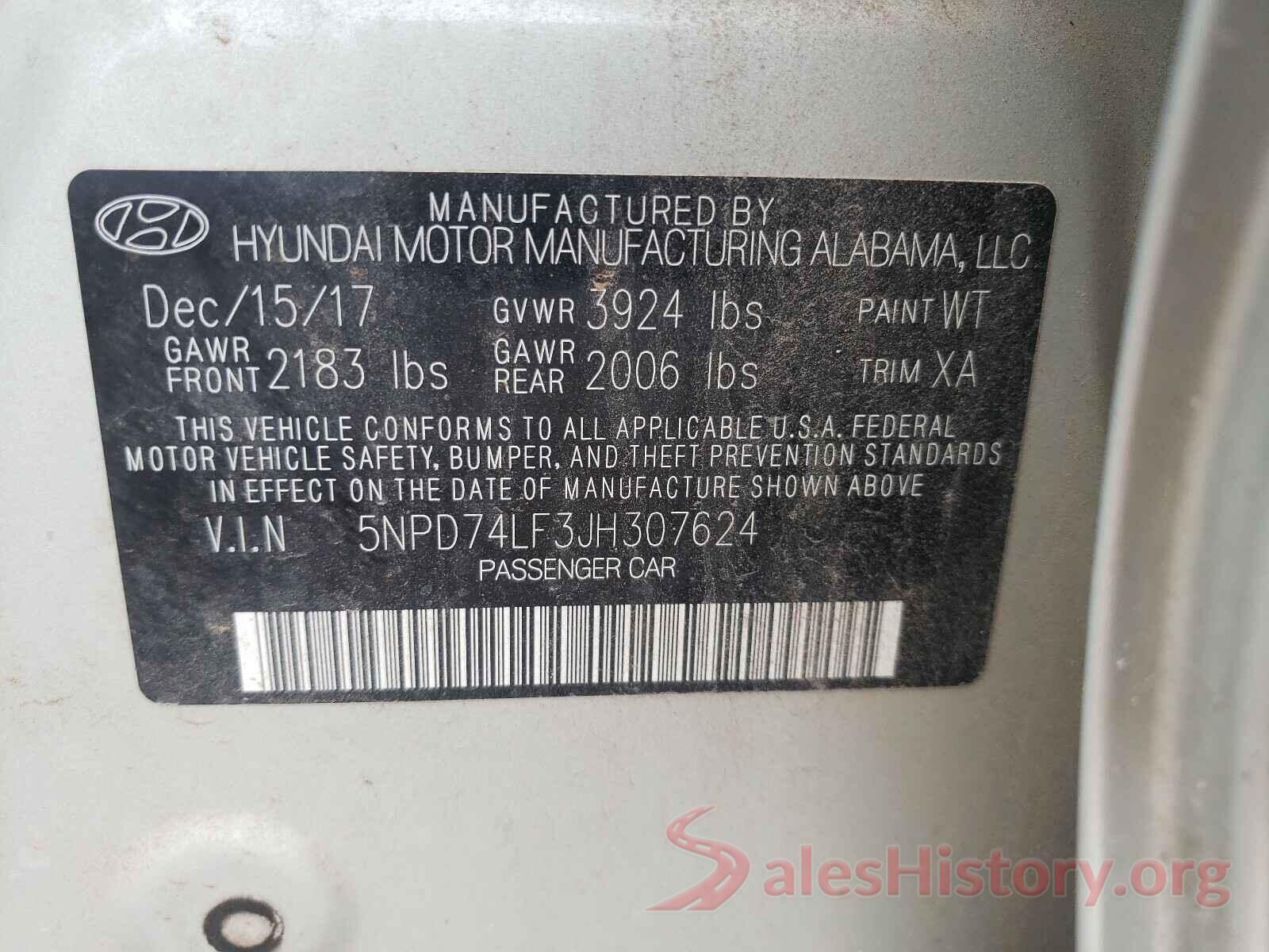 5NPD74LF3JH307624 2018 HYUNDAI ELANTRA