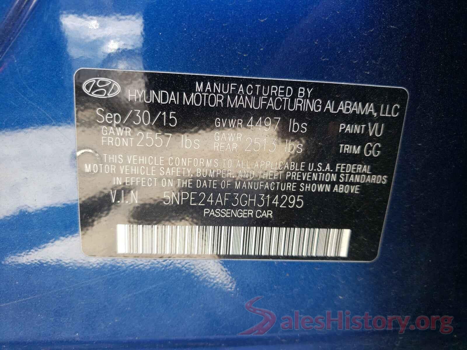 5NPE24AF3GH314295 2016 HYUNDAI SONATA