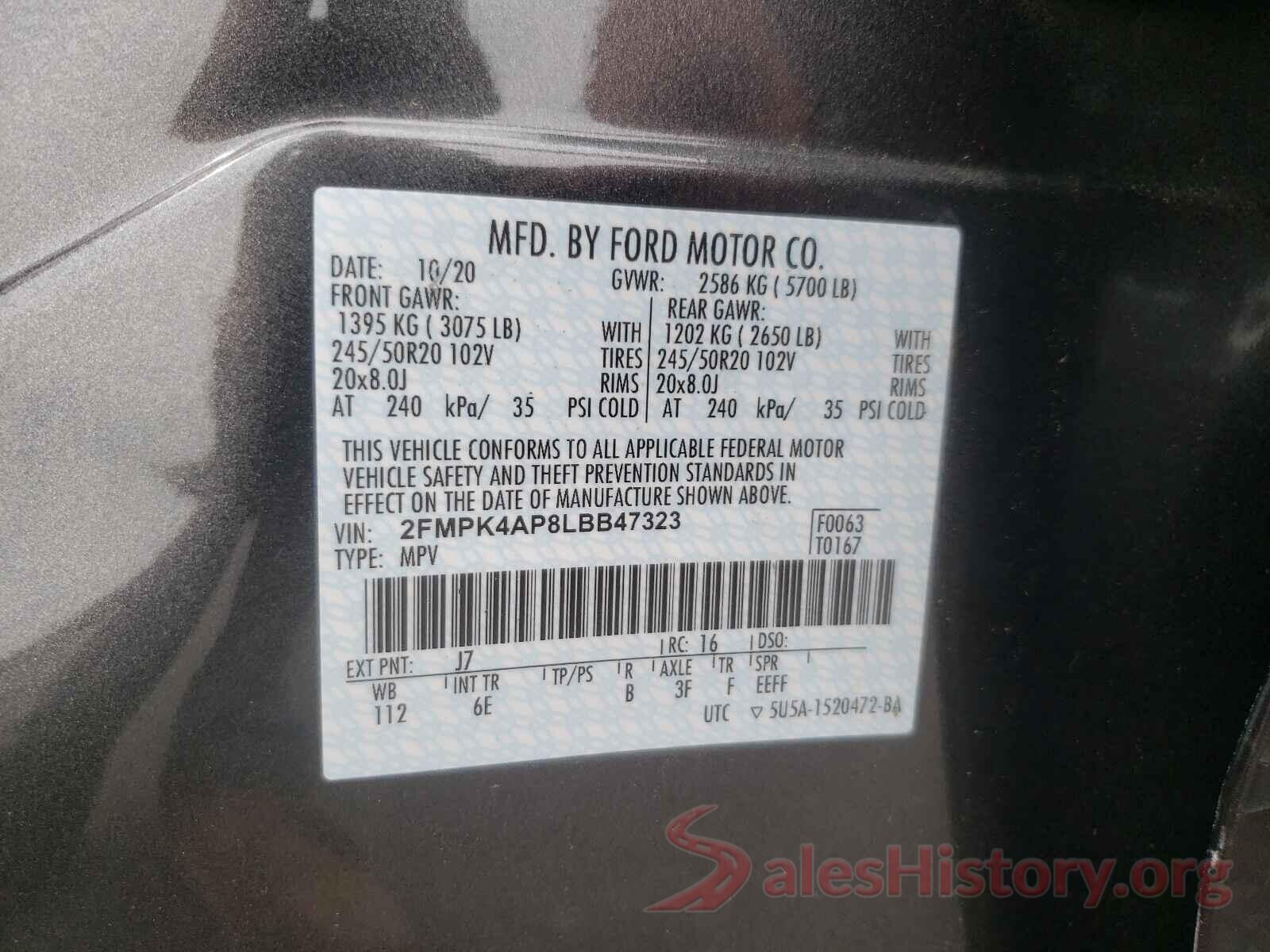 2FMPK4AP8LBB47323 2020 FORD EDGE