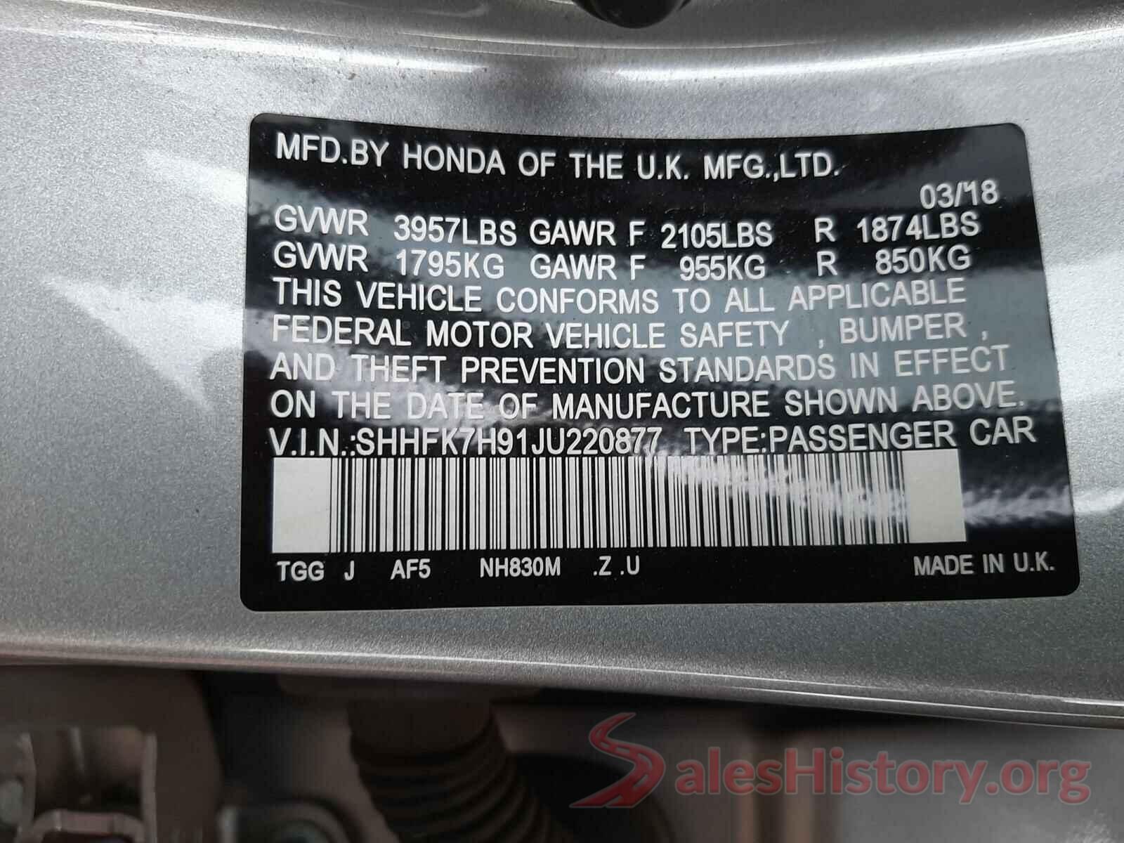 SHHFK7H91JU220877 2018 HONDA CIVIC