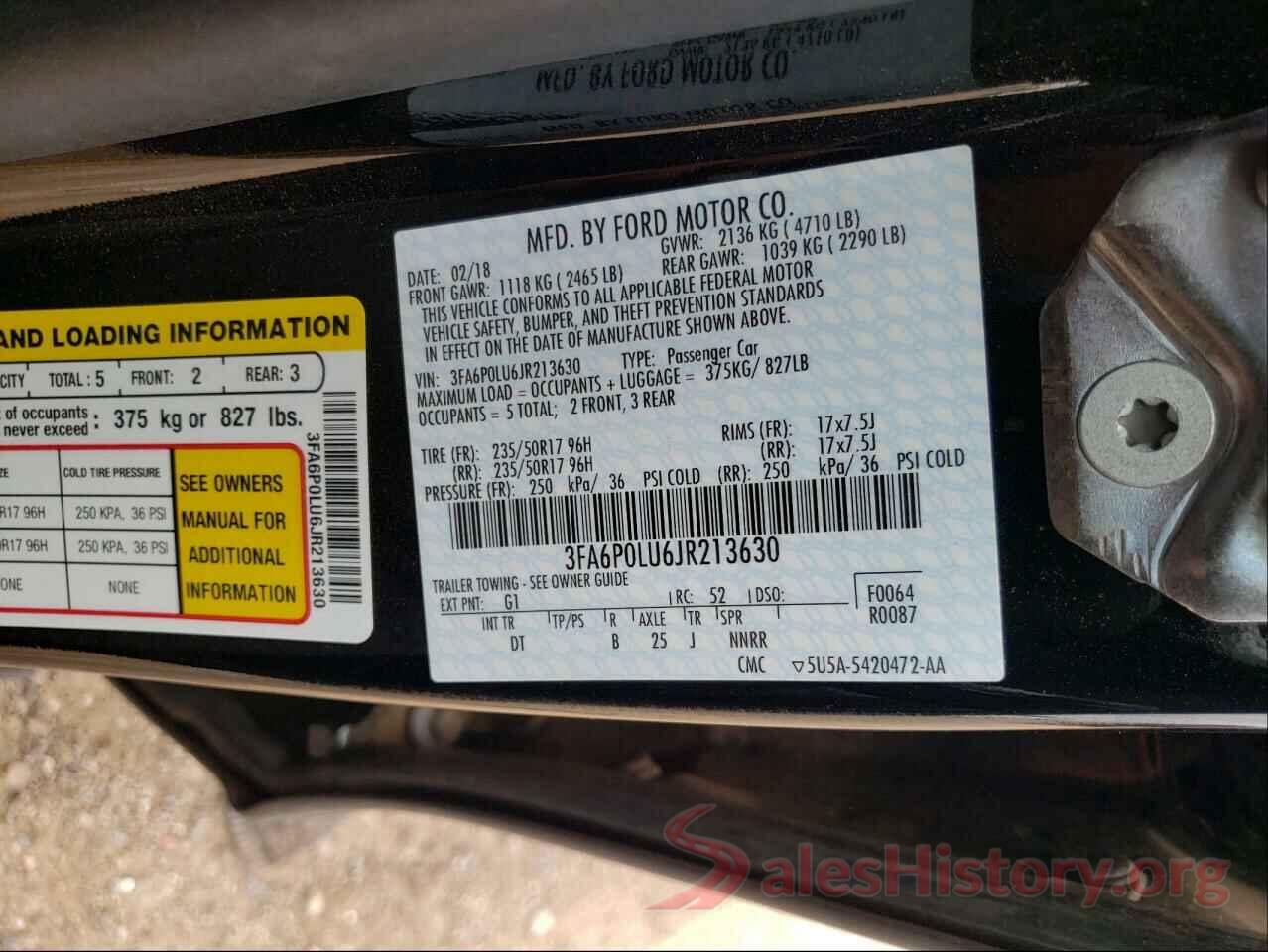 3FA6P0LU6JR213630 2018 FORD FUSION