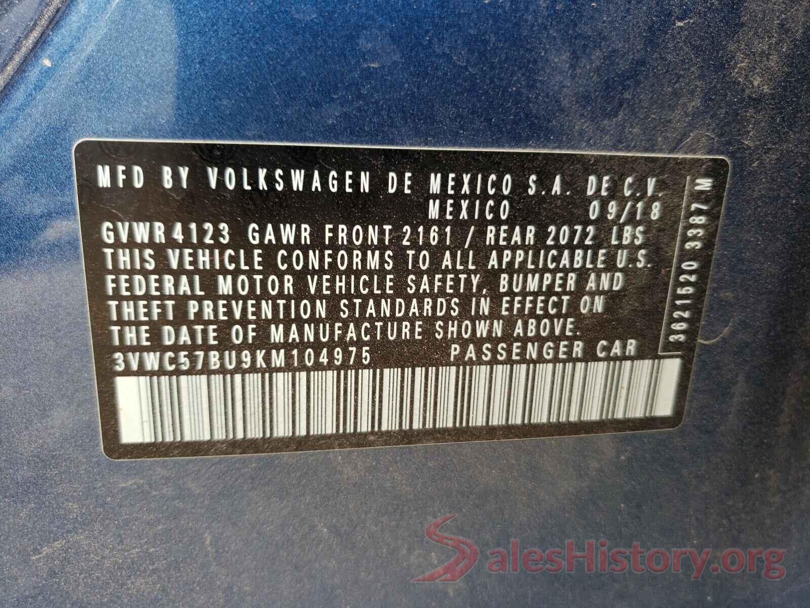 3VWC57BU9KM104975 2019 VOLKSWAGEN JETTA