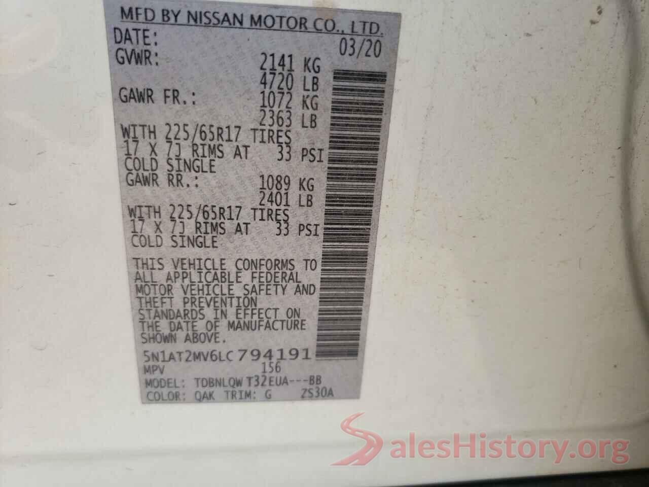 5N1AT2MV6LC794191 2020 NISSAN ROGUE