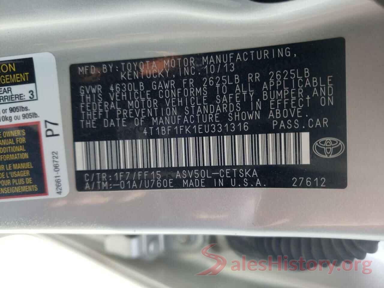 4T1BF1FK1EU331316 2014 TOYOTA CAMRY