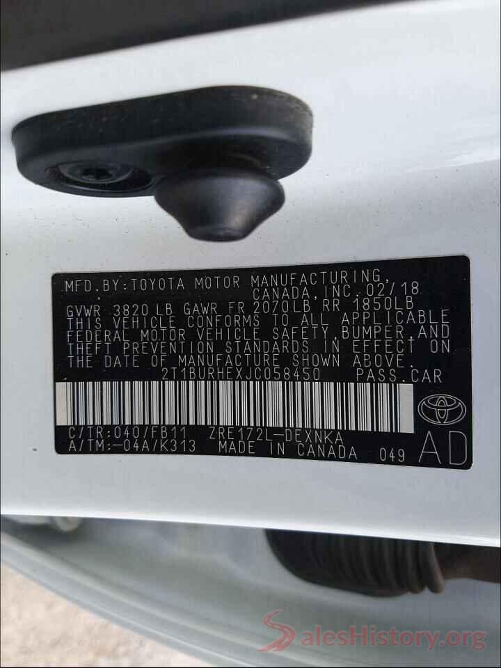 2T1BURHEXJC058450 2018 TOYOTA COROLLA