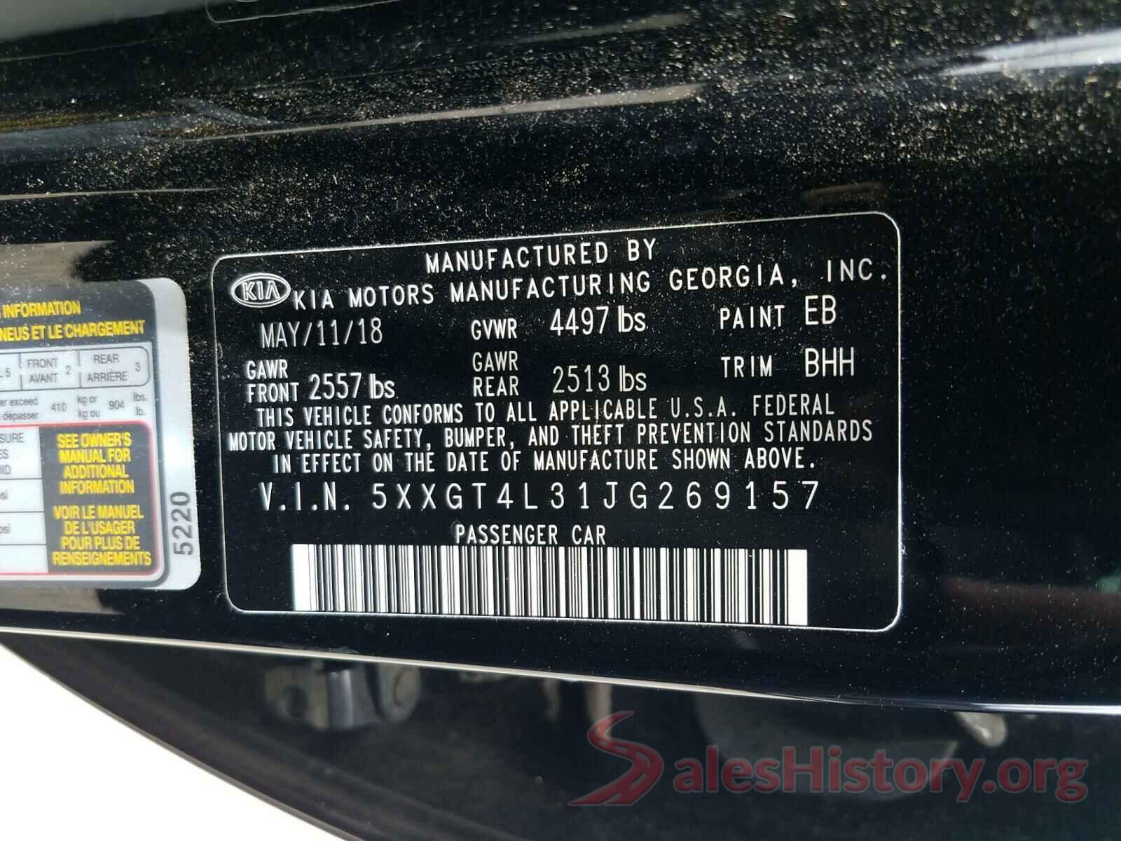 5XXGT4L31JG269157 2018 KIA OPTIMA