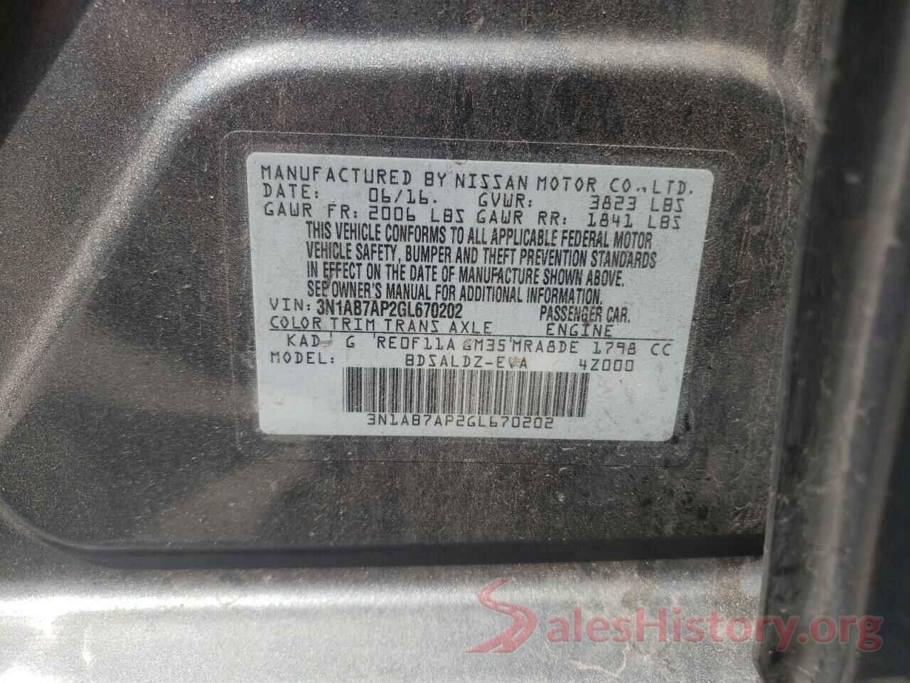 3N1AB7AP2GL670202 2016 NISSAN SENTRA