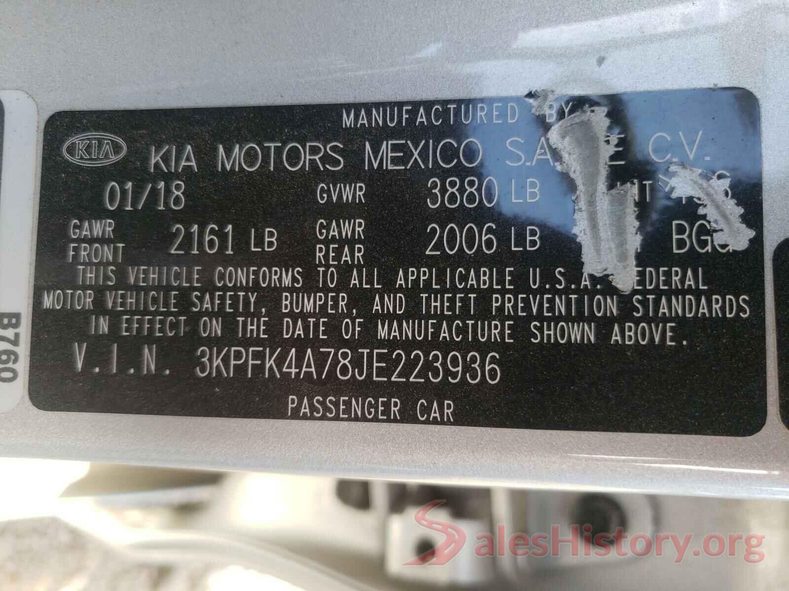 3KPFK4A78JE223936 2018 KIA FORTE