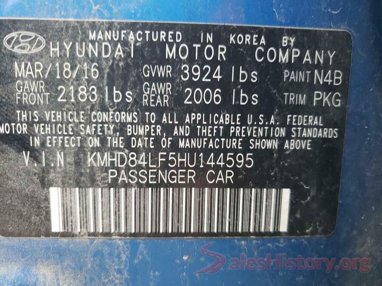 KMHD84LF5HU144595 2017 HYUNDAI ELANTRA