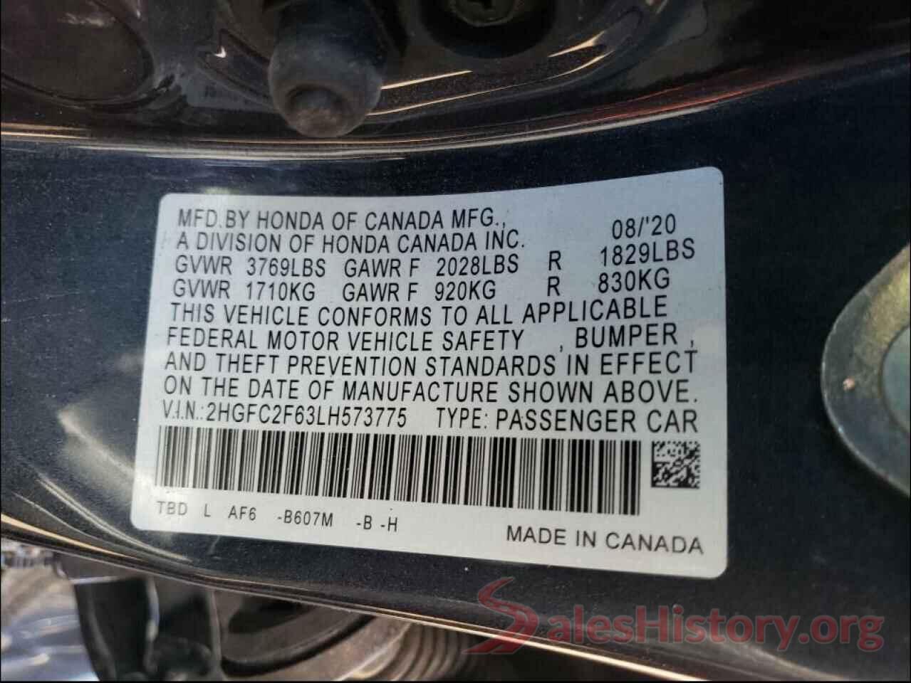 2HGFC2F63LH573775 2020 HONDA CIVIC