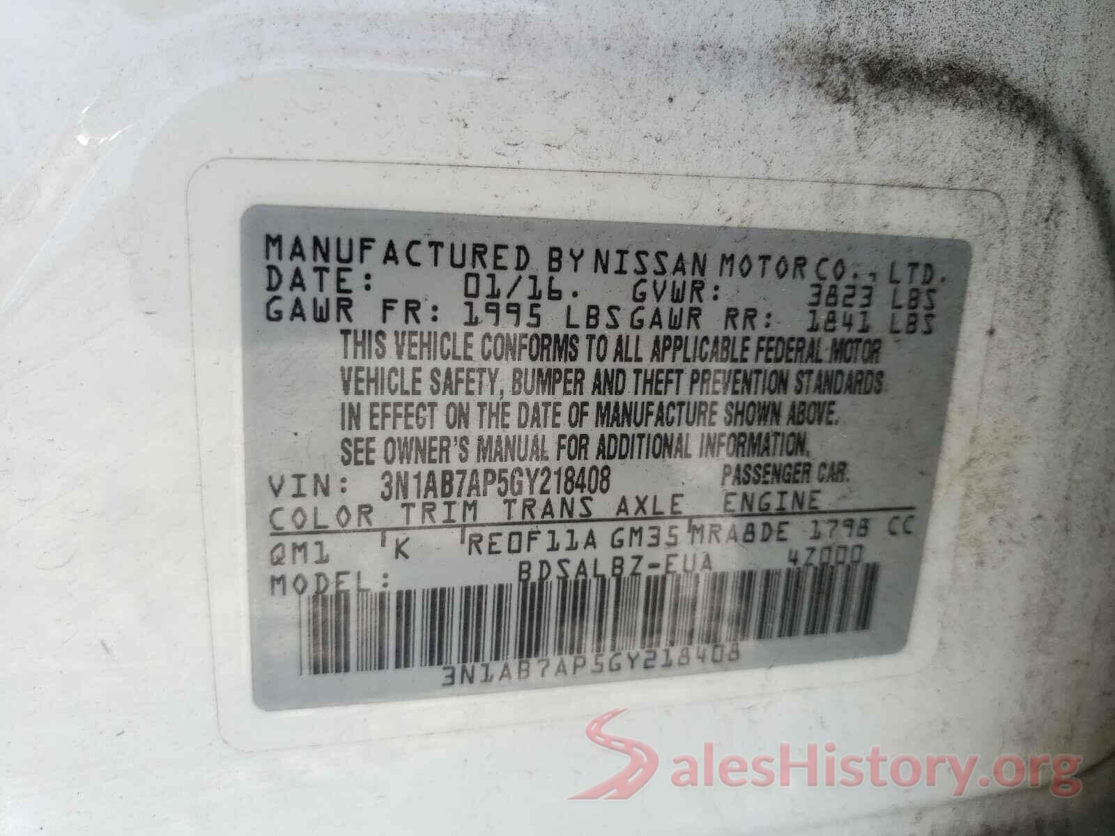 3N1AB7AP5GY218408 2016 NISSAN SENTRA