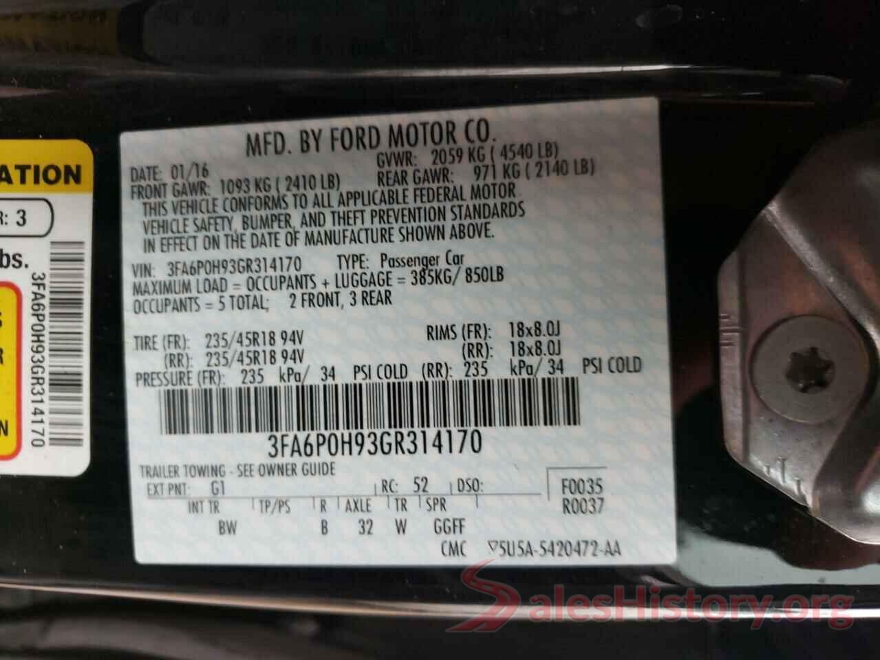 3FA6P0H93GR314170 2016 FORD FUSION