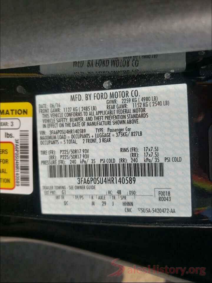 3FA6P0SU4HR140589 2017 FORD FUSION