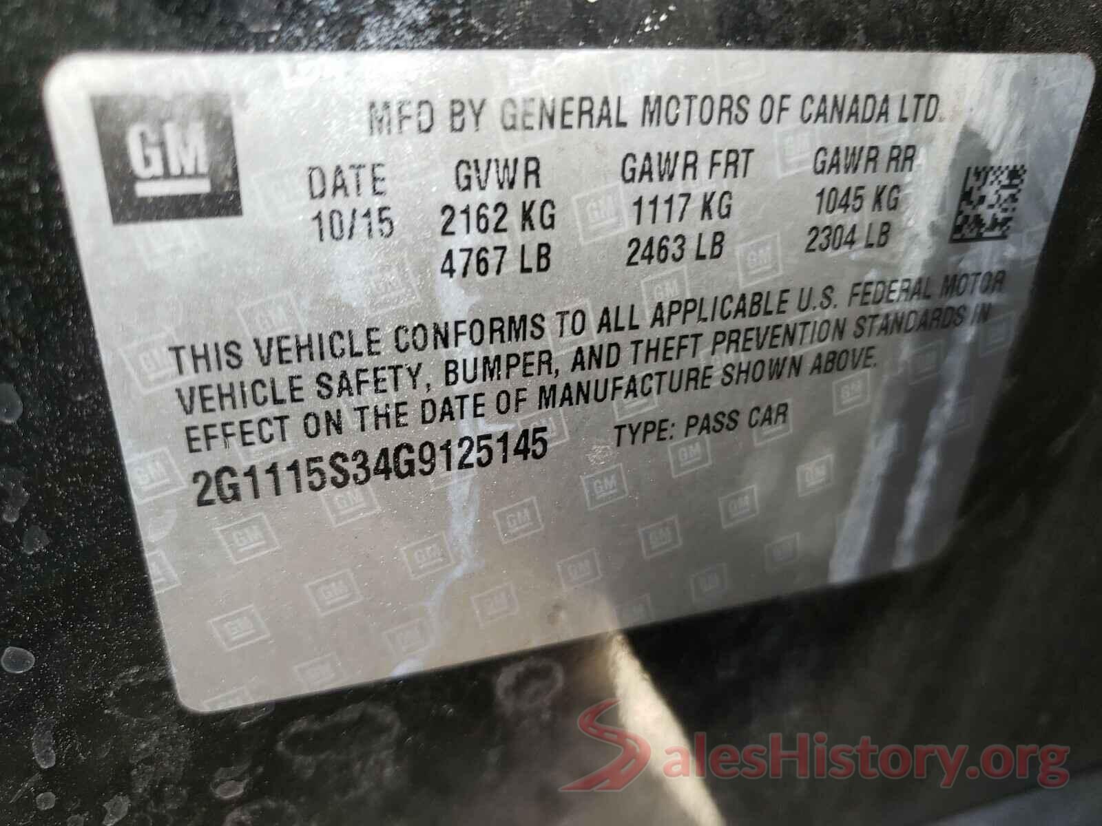 2G1115S34G9125145 2016 CHEVROLET IMPALA