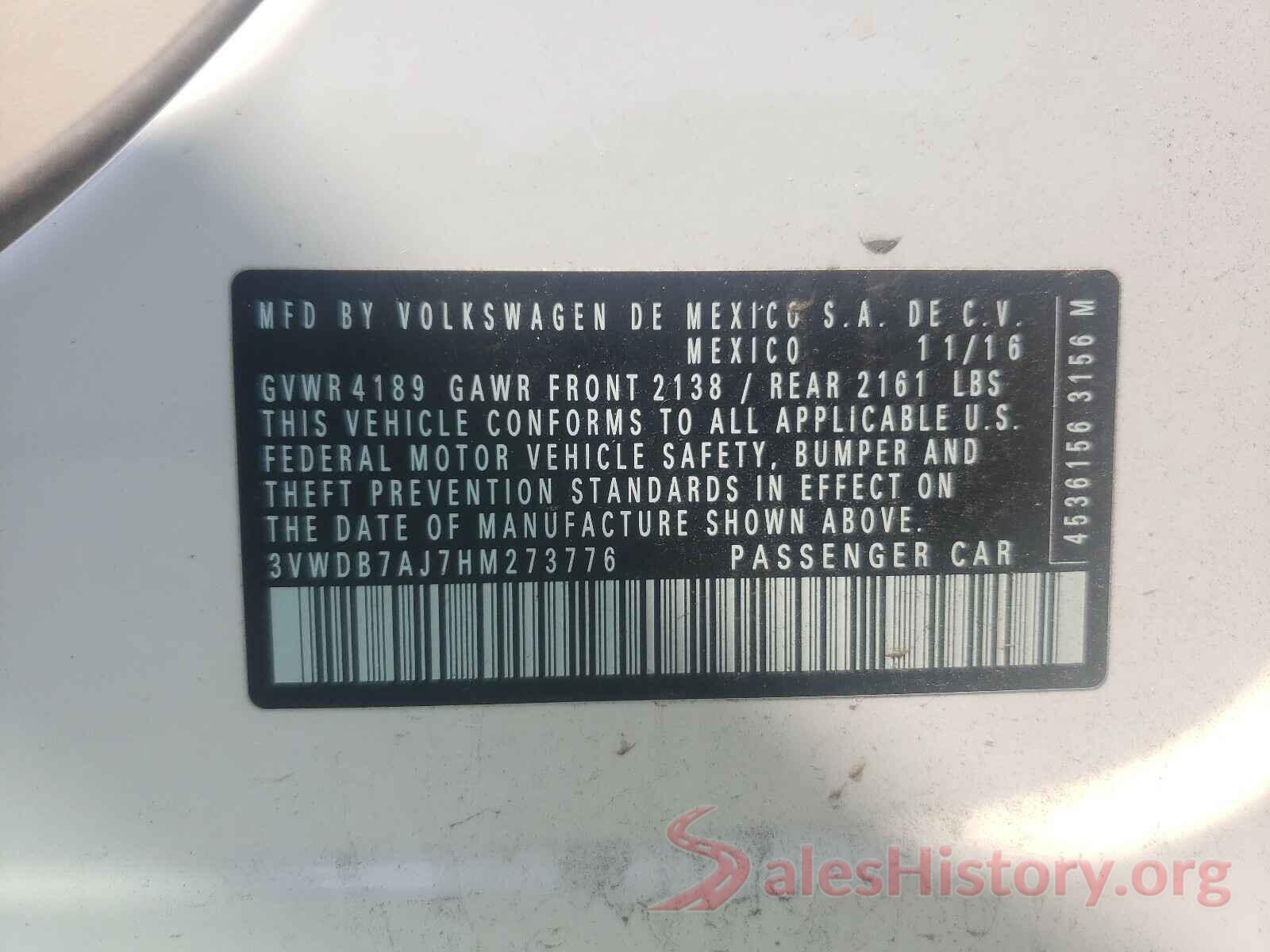 3VWDB7AJ7HM273776 2017 VOLKSWAGEN JETTA