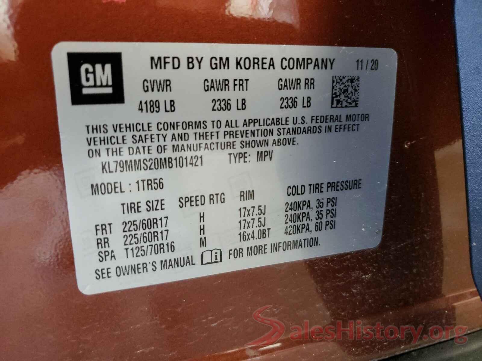 KL79MMS20MB101421 2021 CHEVROLET TRAILBLAZE