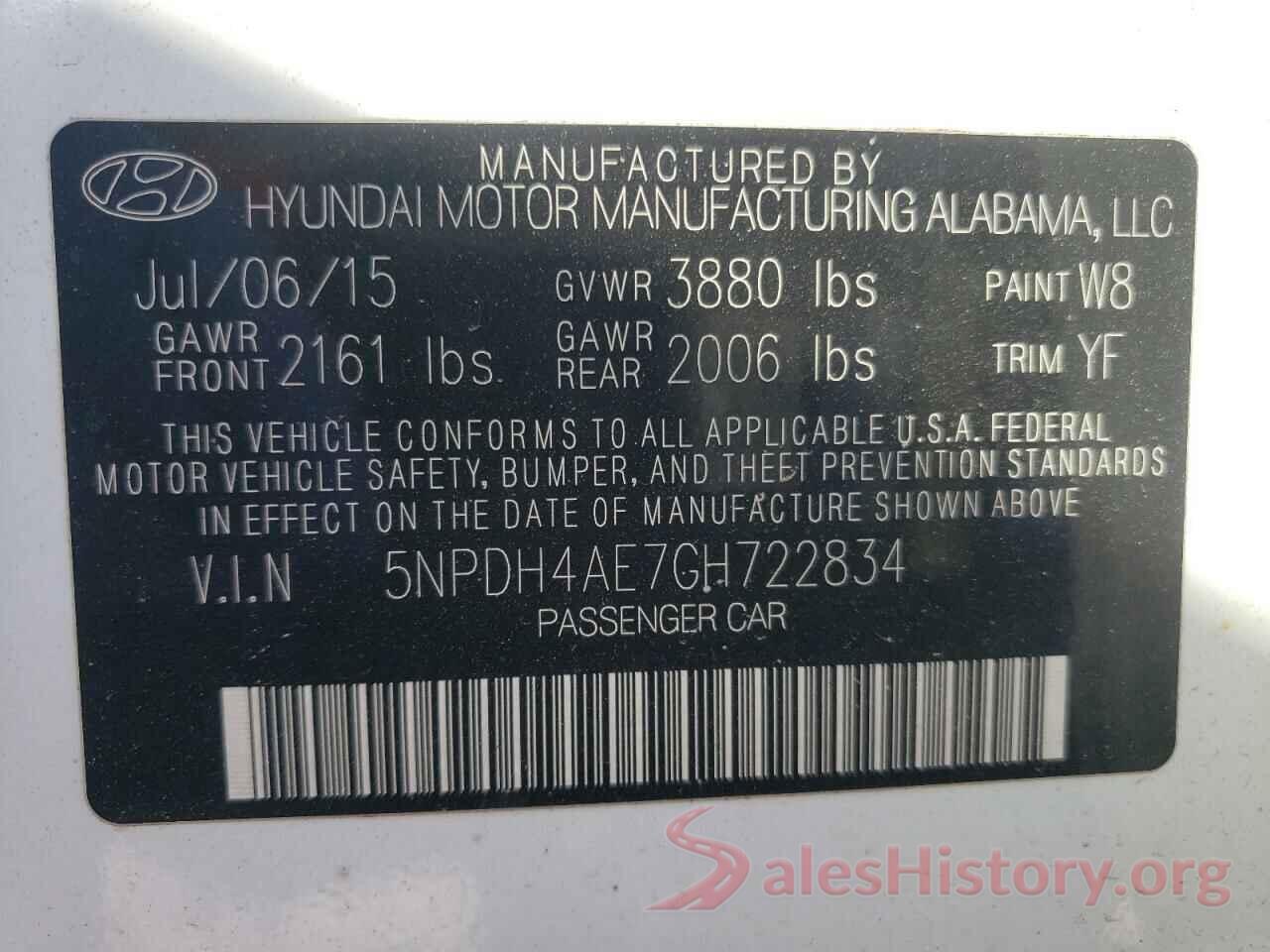 5NPDH4AE7GH722834 2016 HYUNDAI ELANTRA