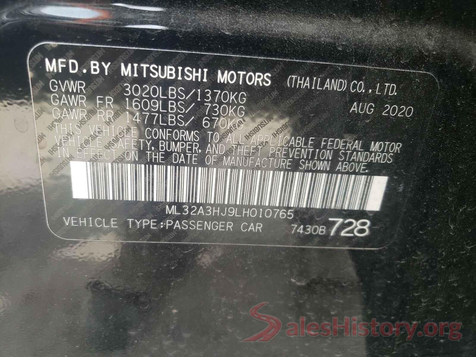 ML32A3HJ9LH010765 2020 MITSUBISHI MIRAGE