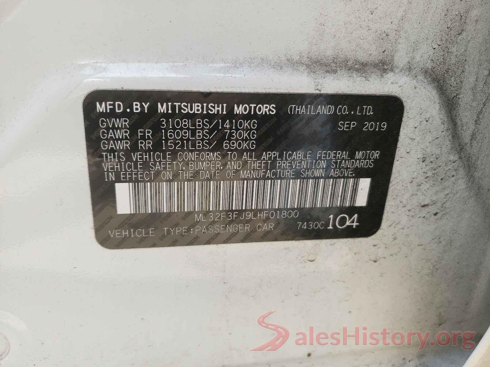 ML32F3FJ9LHF01800 2020 MITSUBISHI MIRAGE