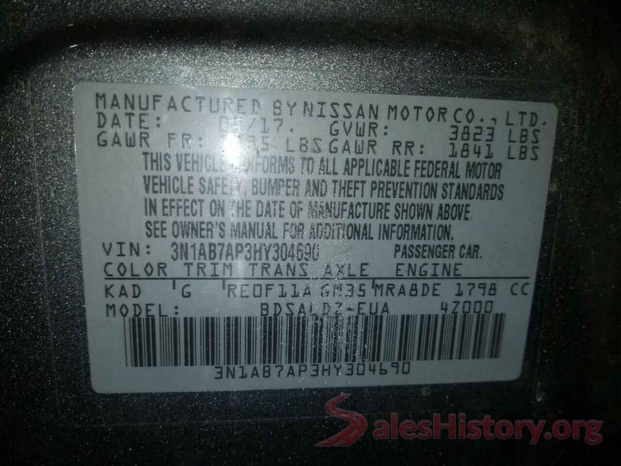 3N1AB7AP3HY304690 2017 NISSAN SENTRA