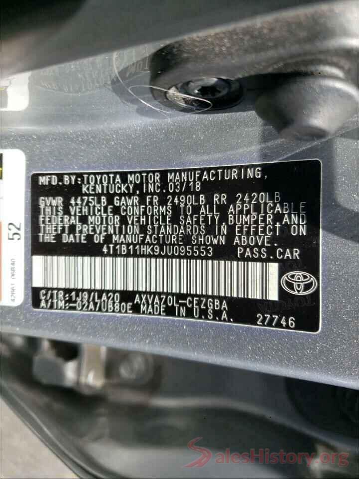 4T1B11HK9JU095553 2018 TOYOTA CAMRY