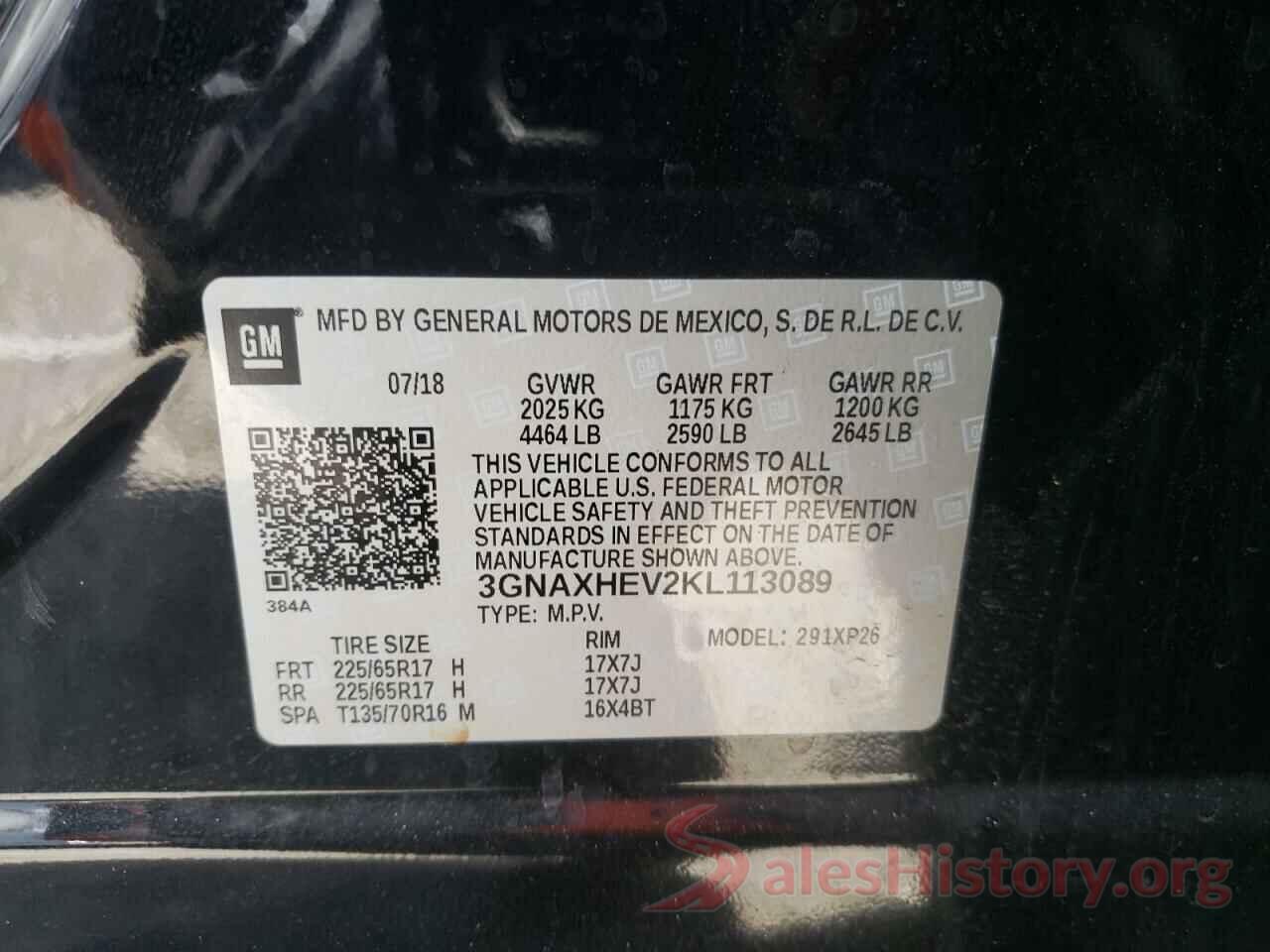 3GNAXHEV2KL113089 2019 CHEVROLET EQUINOX