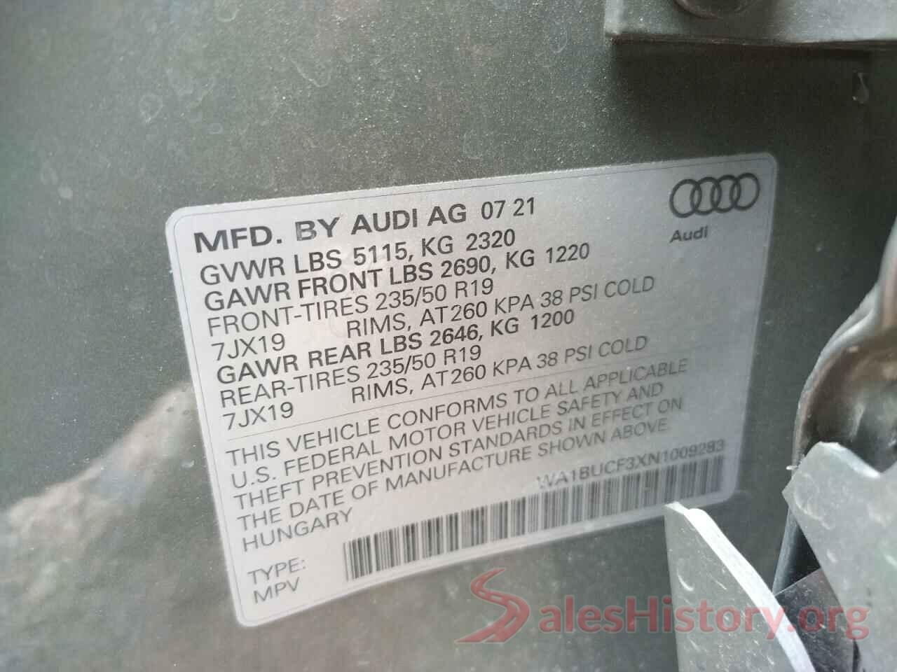 WA1BUCF3XN1009283 2022 AUDI Q3