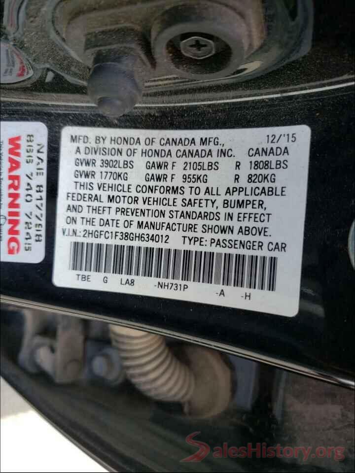 2HGFC1F38GH634012 2016 HONDA CIVIC