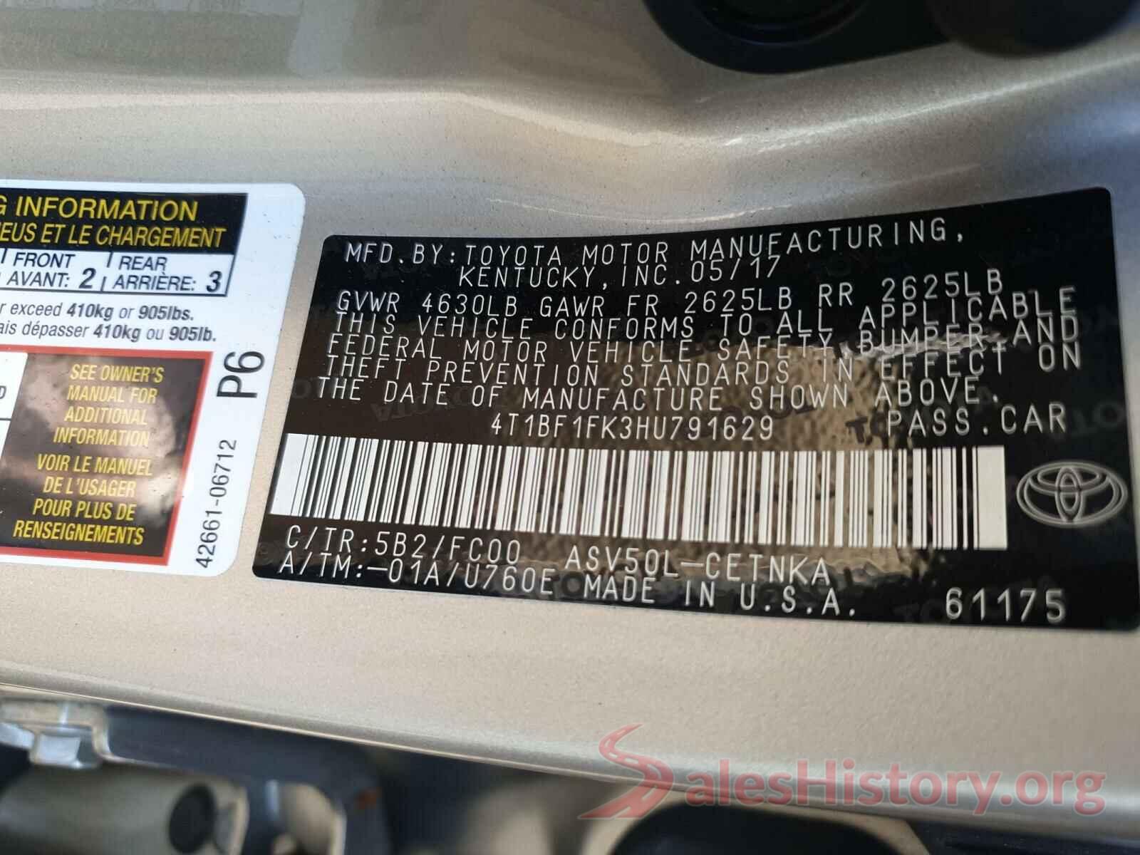 4T1BF1FK3HU791629 2017 TOYOTA CAMRY