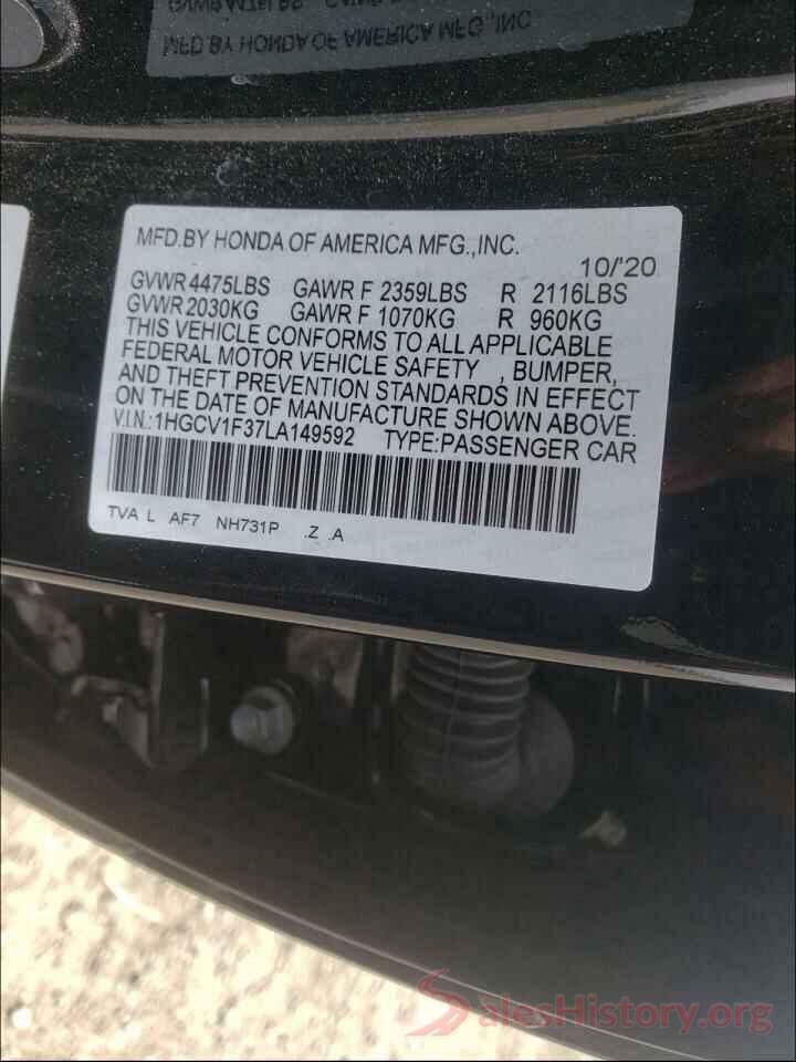 1HGCV1F37LA149592 2020 HONDA ACCORD