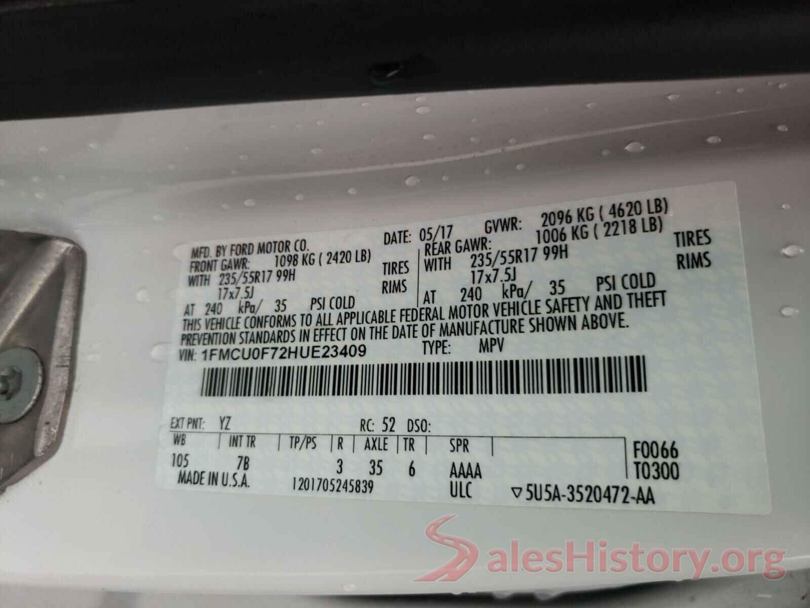 1FMCU0F72HUE23409 2017 FORD ESCAPE