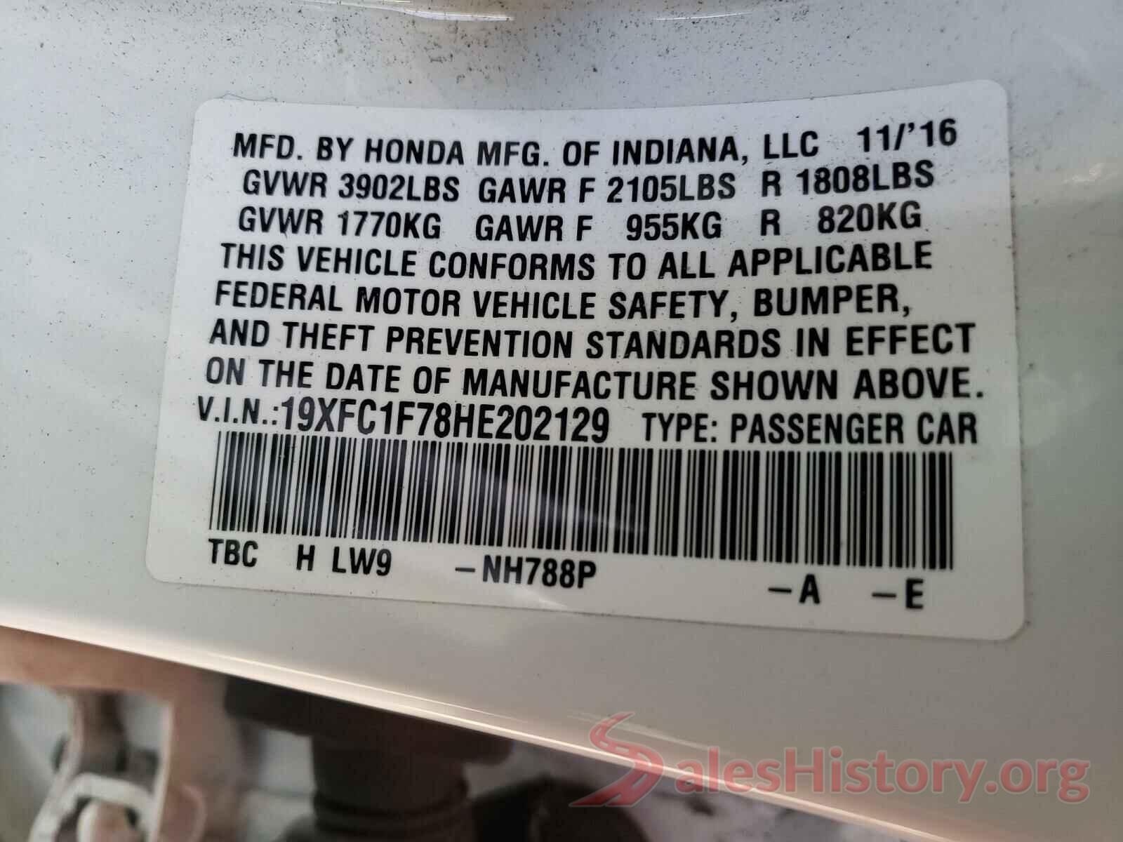 19XFC1F78HE202129 2017 HONDA CIVIC