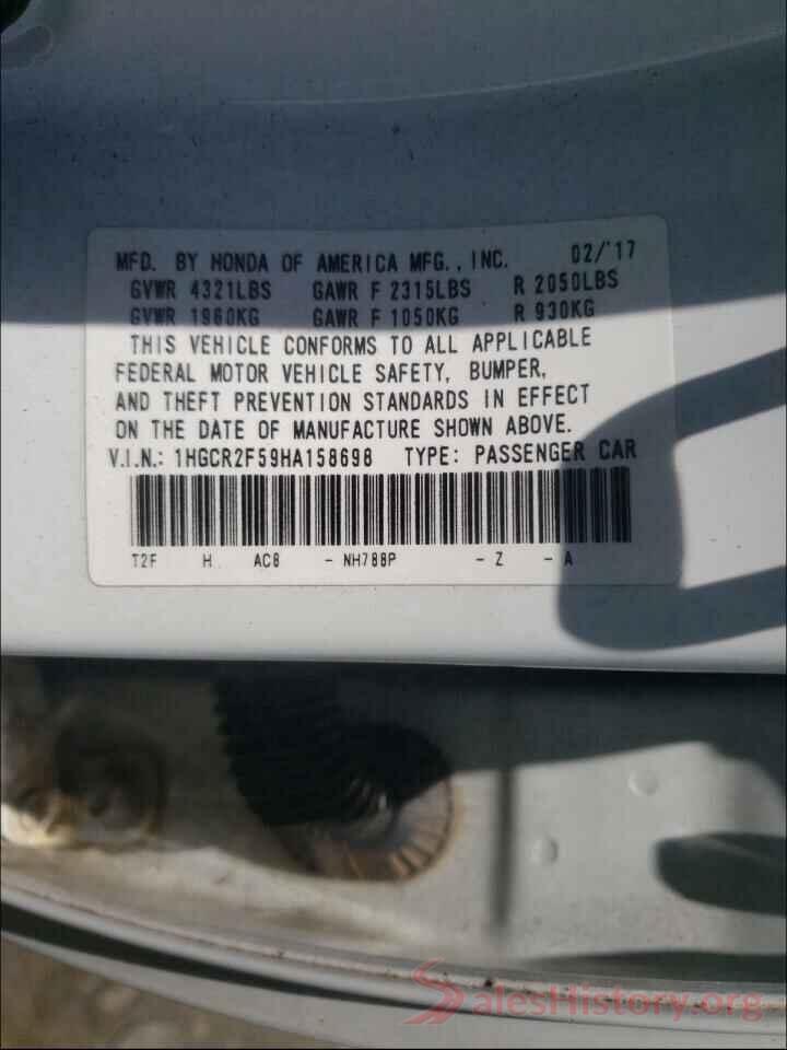 1HGCR2F59HA158698 2017 HONDA ACCORD