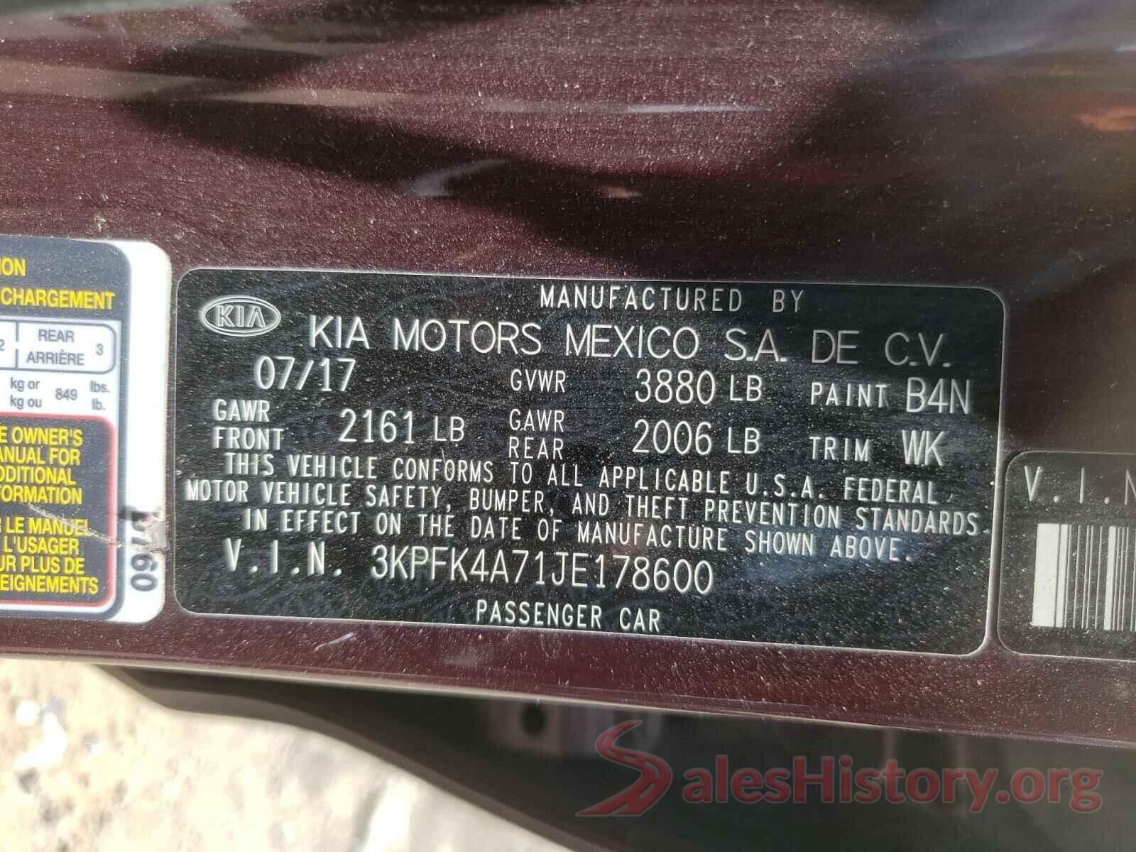 3KPFK4A71JE178600 2018 KIA FORTE