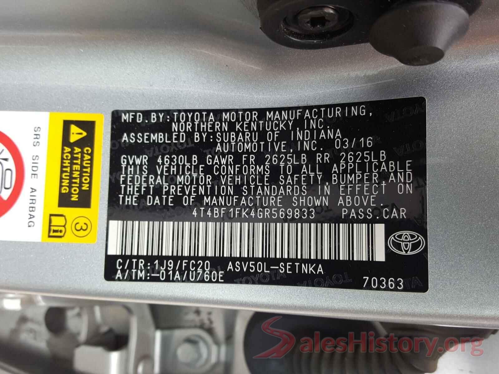 4T4BF1FK4GR569833 2016 TOYOTA CAMRY