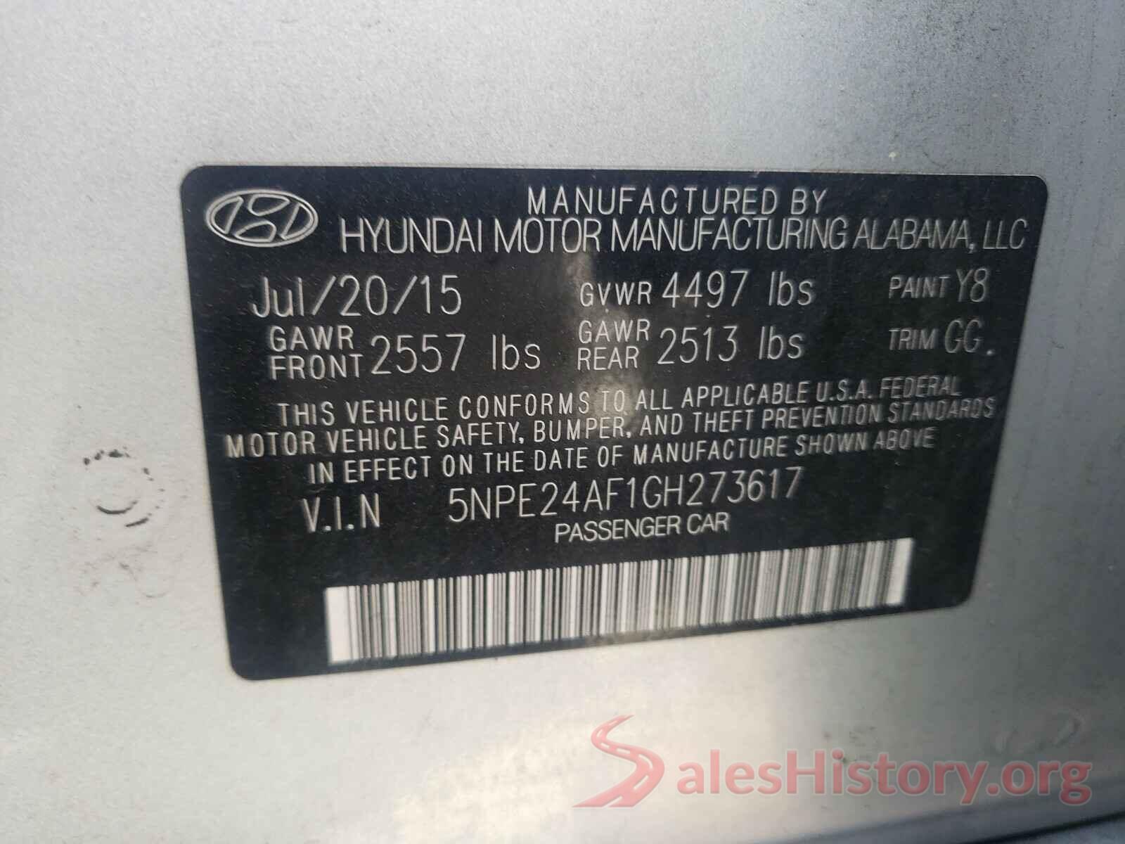 5NPE24AF1GH273617 2016 HYUNDAI SONATA