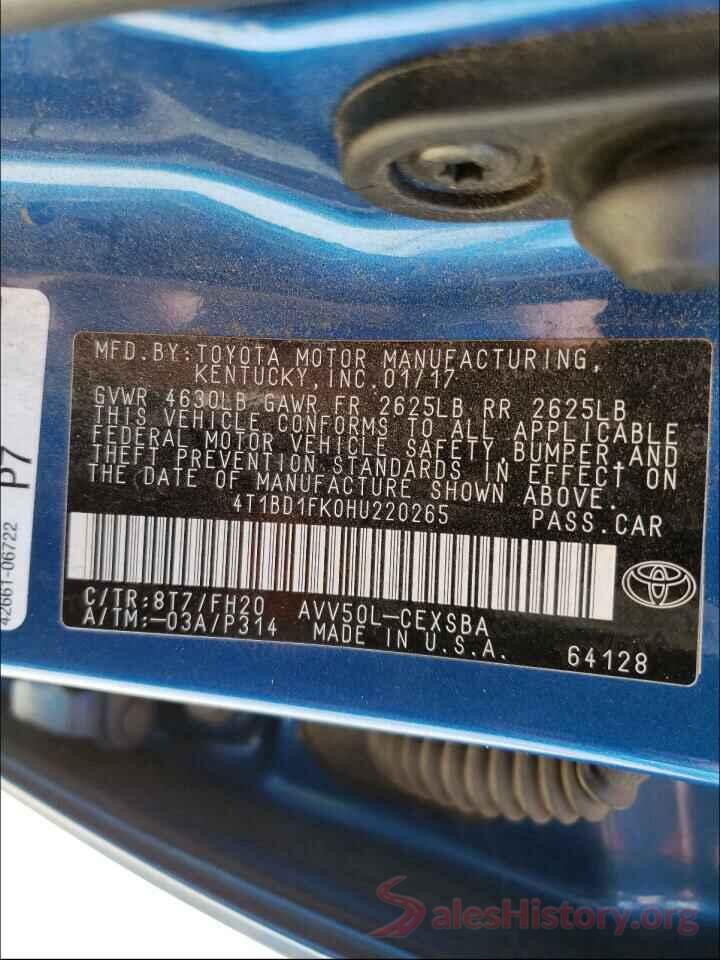 4T1BD1FK0HU220265 2017 TOYOTA CAMRY