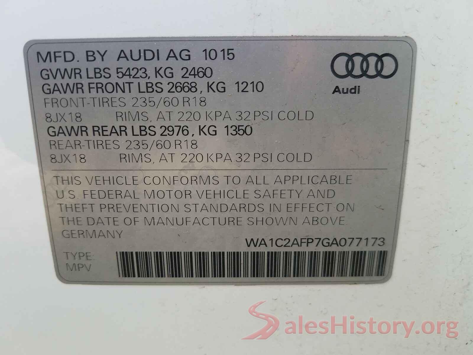 WA1C2AFP7GA077173 2016 AUDI Q5