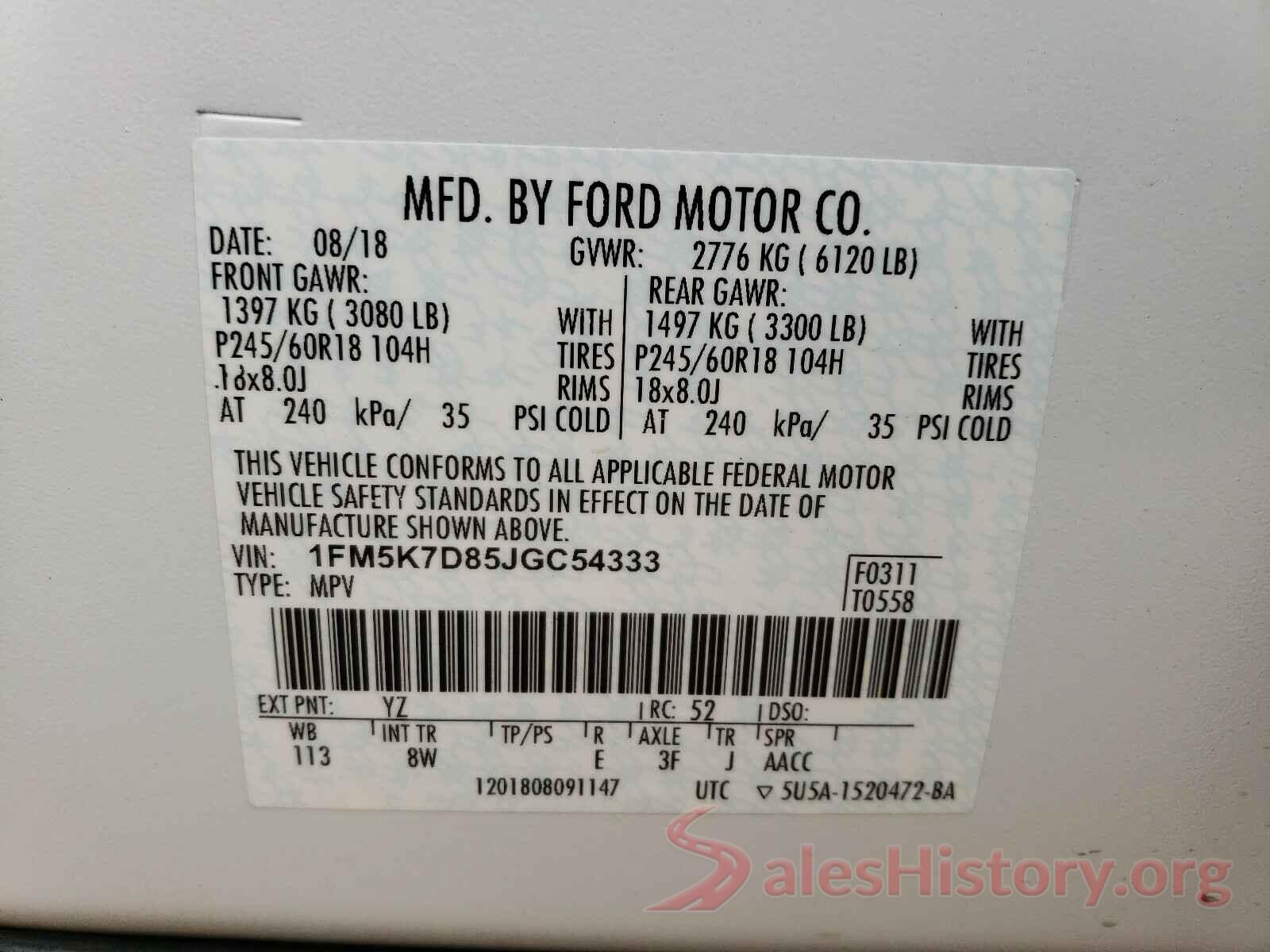 1FM5K7D85JGC54333 2018 FORD EXPLORER