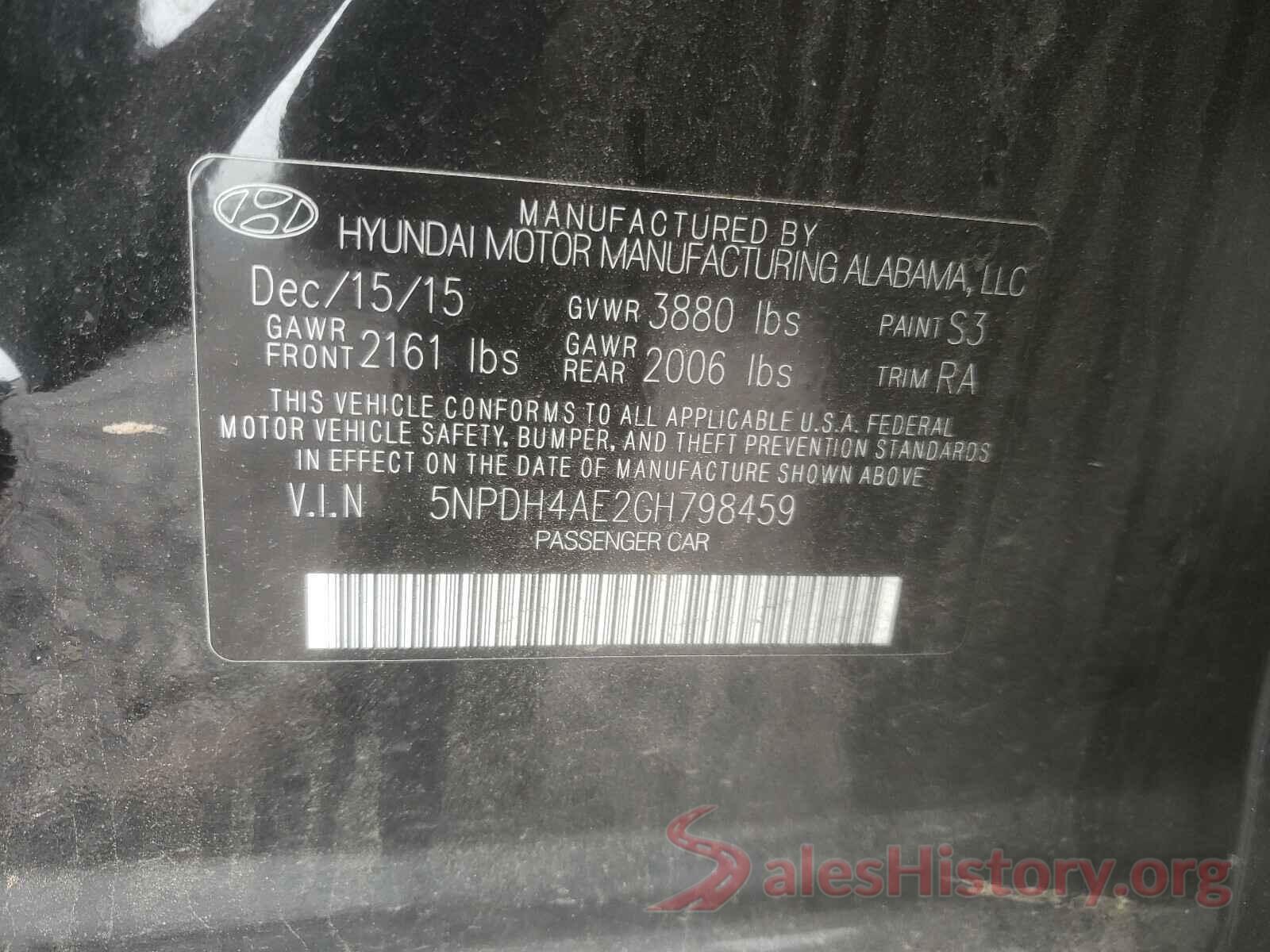 5NPDH4AE2GH798459 2016 HYUNDAI ELANTRA