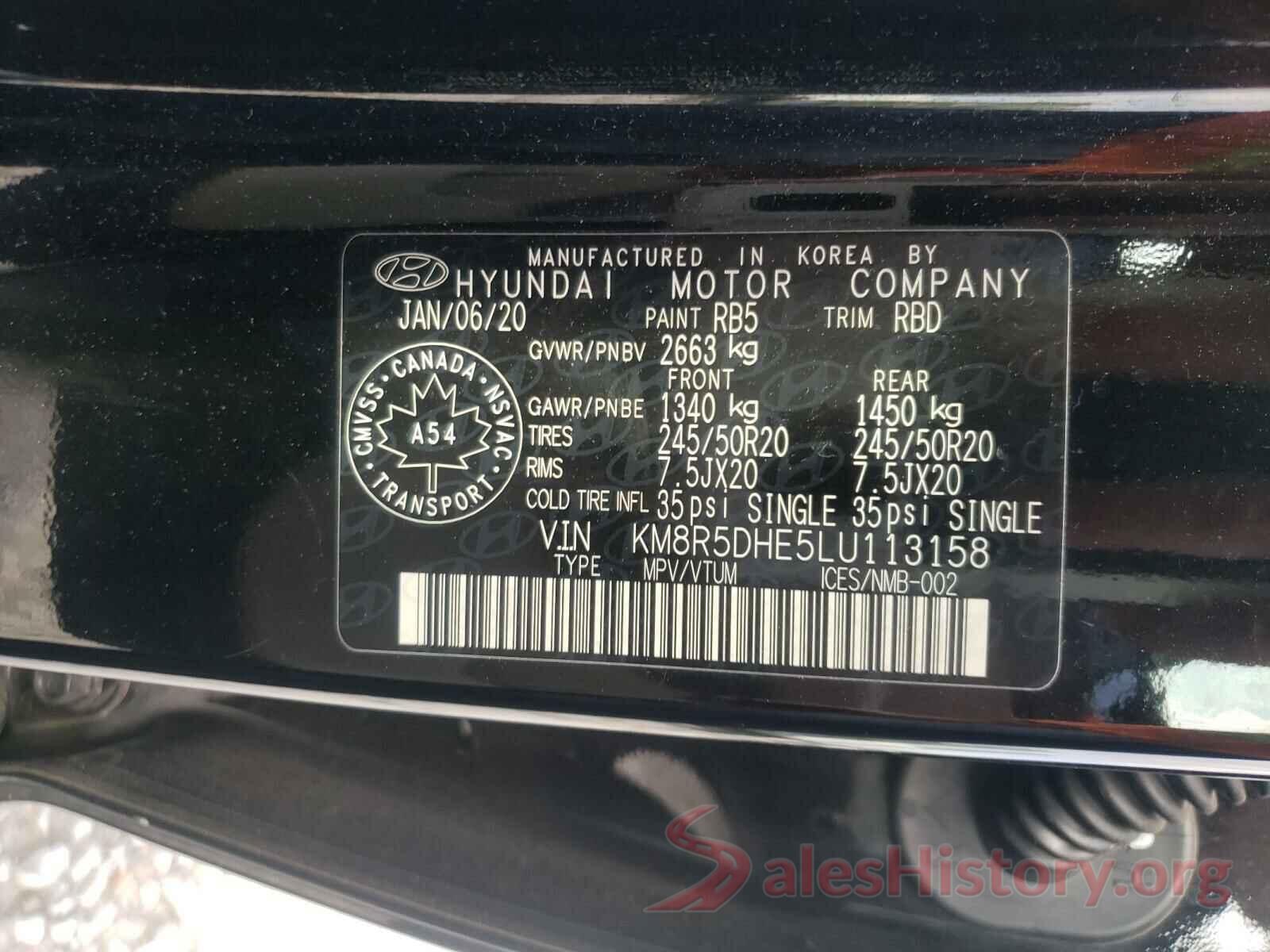 KM8R5DHE5LU113158 2020 HYUNDAI PALISADE