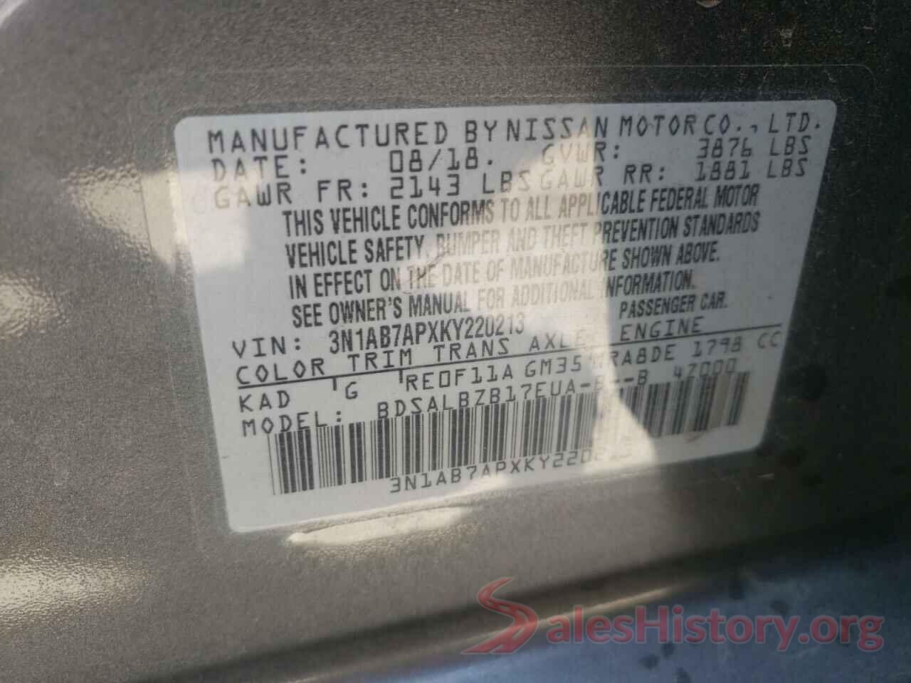 3N1AB7APXKY220213 2019 NISSAN SENTRA