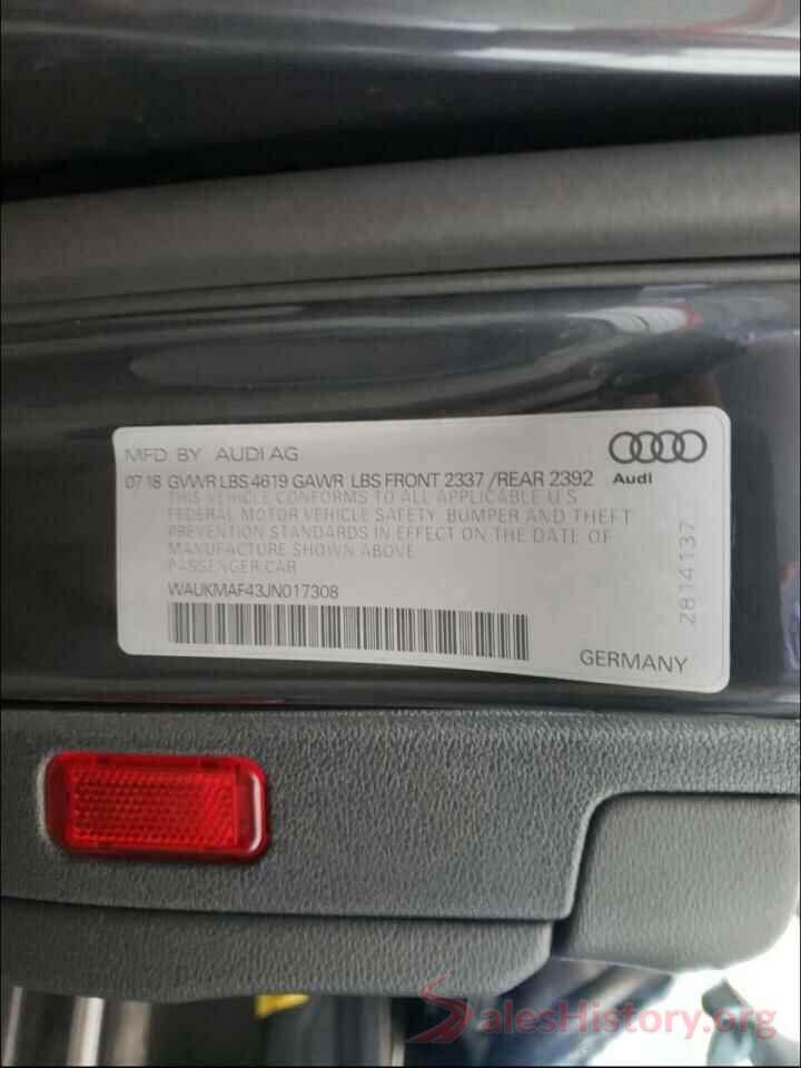 WAUKMAF43JN017308 2018 AUDI A4