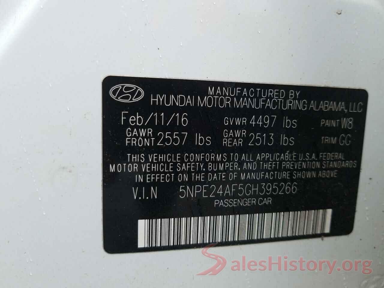 5NPE24AF5GH395266 2016 HYUNDAI SONATA