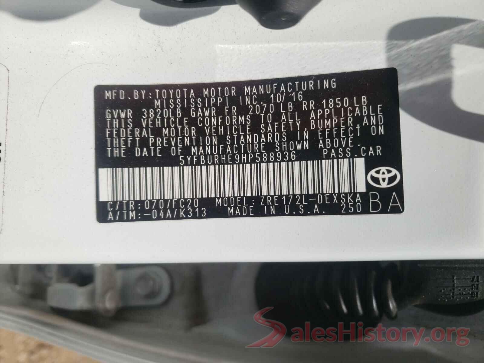 5YFBURHE9HP588936 2017 TOYOTA COROLLA